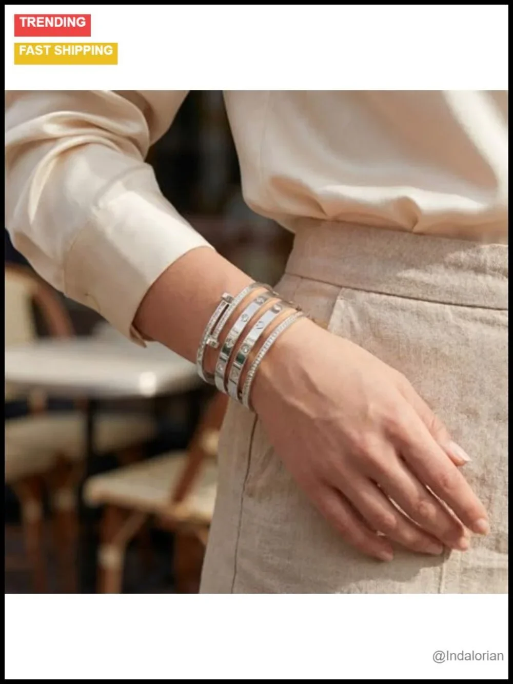 18K Gold Plated Stainless Steel Bangle Bracelet Set for Women Stackable